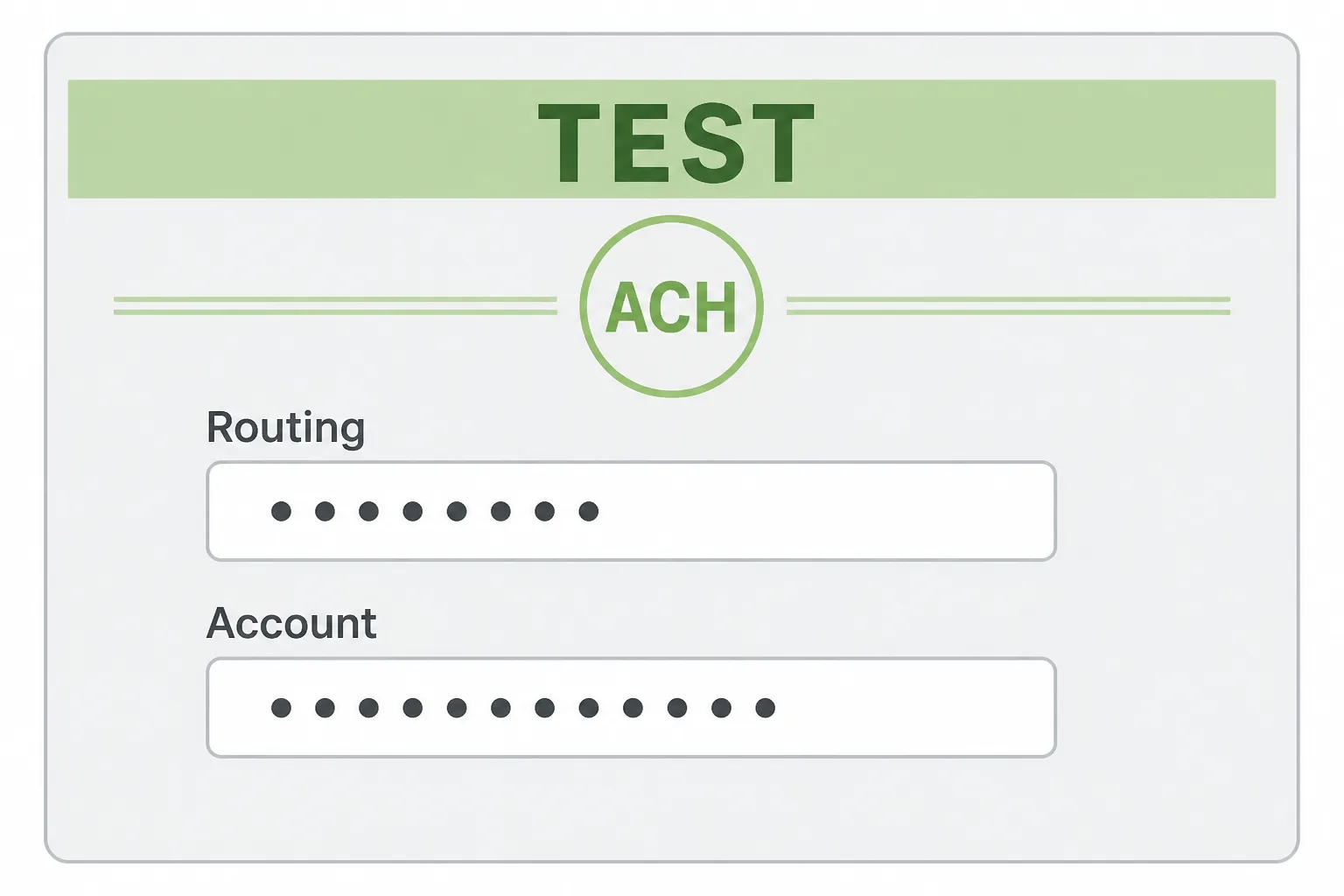 ACH file header cartoon with routing numbers in a batch and a stamp that says fixture